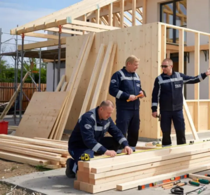 Stolarz przy pracy nad drewnianą konstrukcją